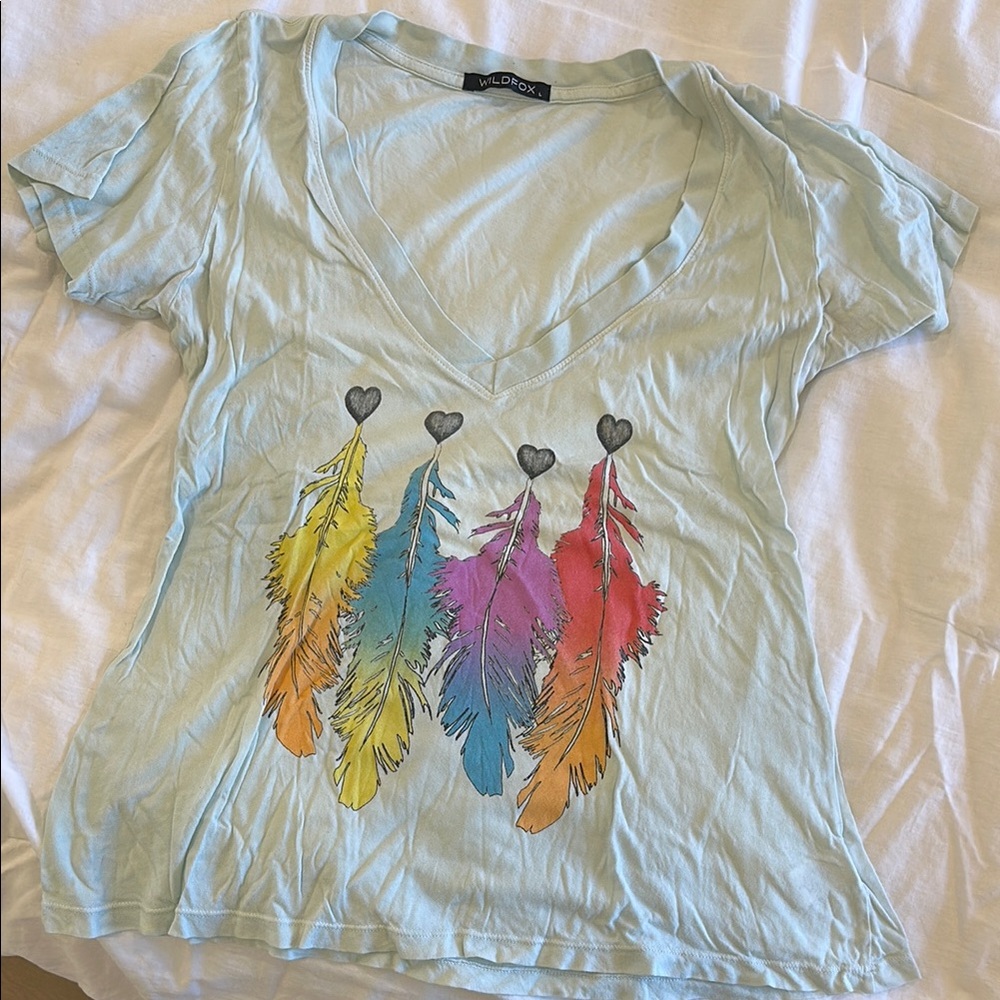 WildFox Colorful Feather Graphic Tee